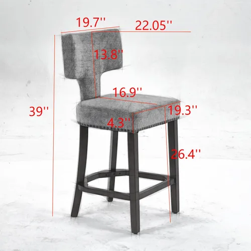 Vista 9 de Set of 2 Counter Height Bar Stools with Farmhouse Linen Upholstery, Curved Backrest Dining Chairs with Hardwood Frame for Kitchen Counter, Table &