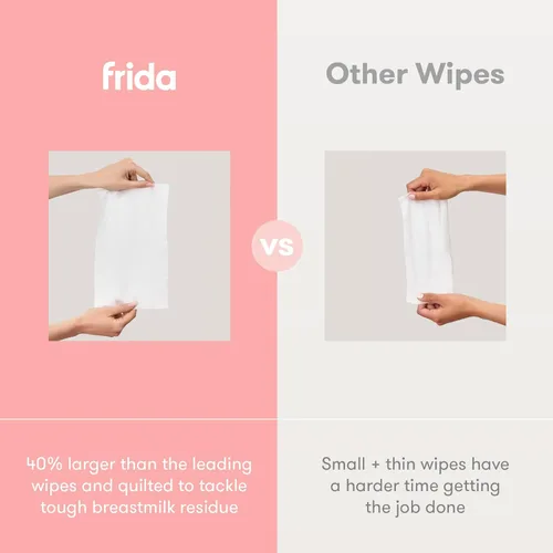 Vista 6 de Frida Mom Toallitas para extractor de leche, limpiador multisuperficie, elimina los residuos de leche materna, fabricadas con ingredientes de grado