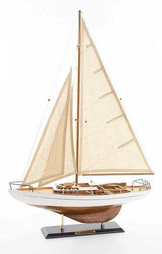 Maqueta de velero de madera con acabado antiguo en marfil de Sailingstory para decoración náutica