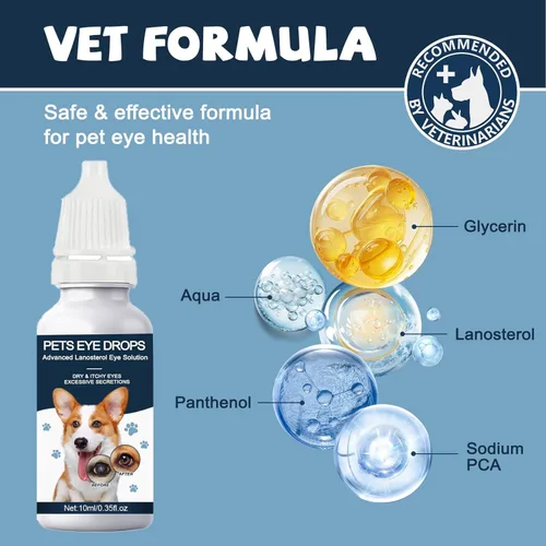 Vista 3 de Gotas Para Cataratas Para Perros, Gotas Naturales Seguras Para Ojos De Perros Para Aliviar La Picazón, Irritación Y Sequedad Ocular, Mejora La