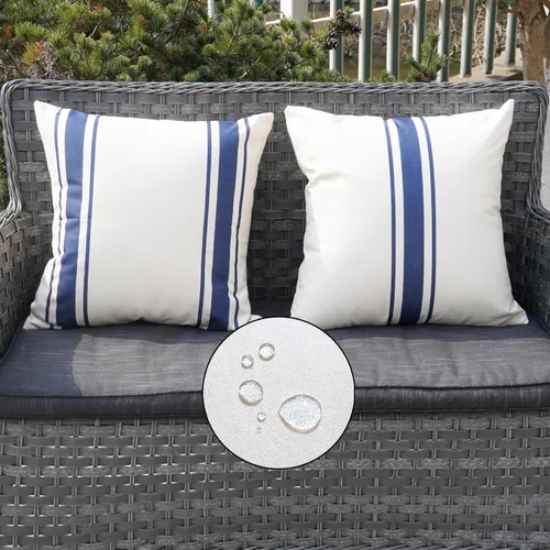 Vista 20 de ONWAY Juego de 2 fundas de almohada para exteriores impermeables de 16 x 16 pulgadas, fundas decorativas de lino, fundas de almohada de lino beige