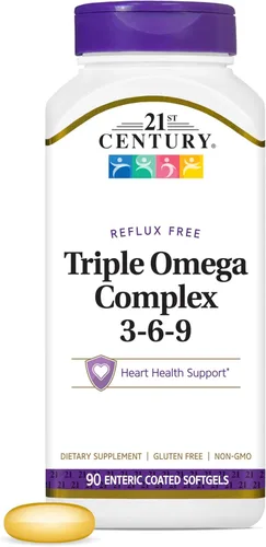 21st Century Vitaminas Enteric Coated Triple Omega Complex 3-6-9, reflujo libre 90 cápsulas blandas, MTC22874X5