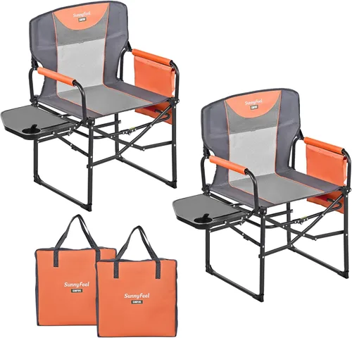 Vista 14 de SUNNYFEEL Silla de directores de campamento de gran tamaño de 500 libras resistente, silla plegable portátil con mesa auxiliar, bolsillo para playa