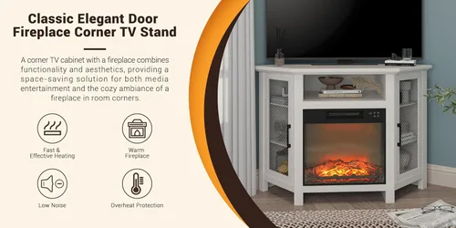 Vista 8 de Clihome Juego de soporte de TV con chimenea, centro de entretenimiento de 47 pulgadas con chimenea con gabinete, insertos de chimenea eléctrica