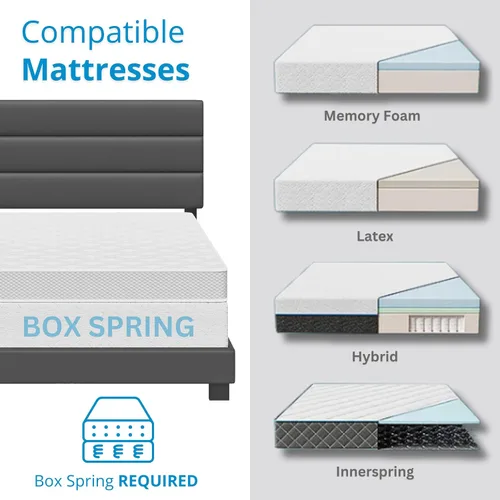 Vista 8 de Boyd Sleep Milan cama tapizada de tamaño completo con plataforma de lino negro, con cabecera ajustable - Se requiere somier o base calificados
