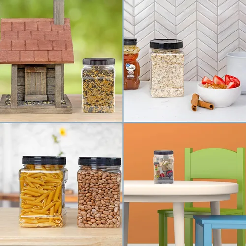 Vista 5 de Cornucopia Brands Tarros cuadrados de plástico de 32 onzas (paquete de 4, cuarto de galón); recipientes rectangulares transparentes de 4 tazas