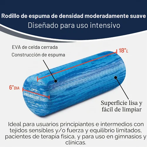 Vista 3 de OPTP PRO-Roller - Rodillo de espuma de densidad suave, redondo, azul corto Rodillo redondo corto azul de 18" X 6