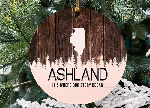 Christmas Ornament Intended for Ashland Illinois City State Map Ornament Ashland IL It’s Where Our Story Began Rustic Decoration Xmas Tree Keepsake