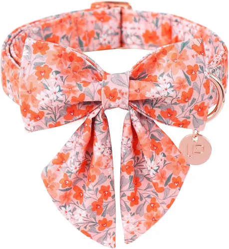 Vista 31 de Collar XL para cachorros de Halloween con flores de algodón, hebilla de metal duradera, 16-26 pulgadas