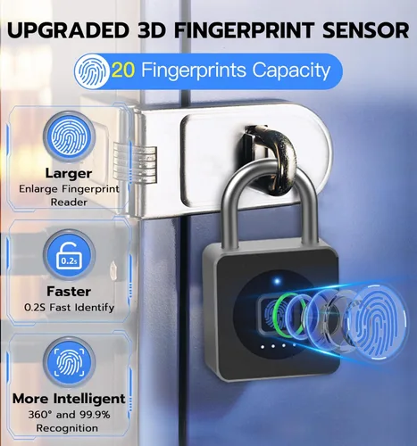 Vista 3 de Candado eLinkSmart para casillero de gimnasio con huella digital, candado biométrico sin llave, candado inteligente electrónico resistente a