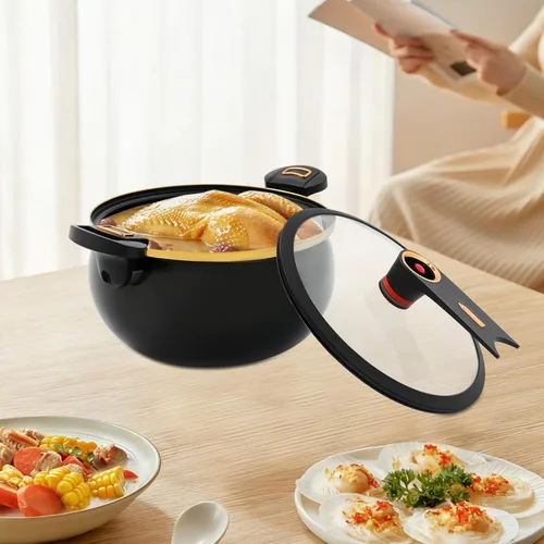 Vista 5 de Olla a presión micro de 8.45 cuartos de galón, antiadherente, utensilios de cocina para microondas, olla versátil con tapa, olla grande inferior