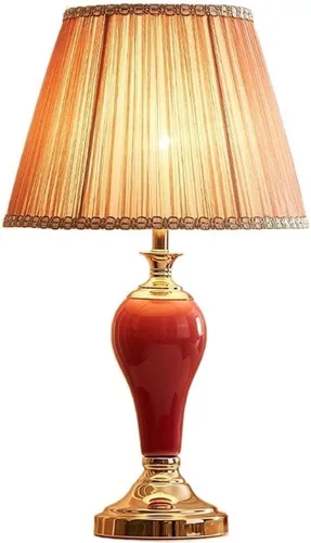 Desk Light 22.83 Inch Red Bedside Lamp Retro Ceramic Table Lamp Night Light Indoor Home Decor Reading Lamp Led Lamp for Desk(A)