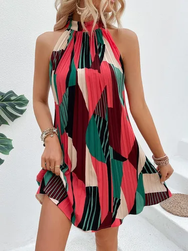 Vista 4 de SHENHE Vestido casual bohemio plisado con estampado gráfico y lazo en la espalda para mujer