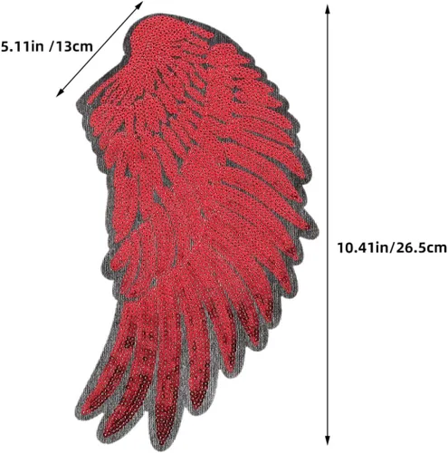 Vista 2 de Sequin Angel Wings Embroidered Patch 2pcs Crimson Mid-Size DIY Clothes Repairing Patch for Jackets Garment Decor Craft Accessory