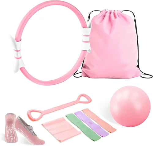 Vista 14 de Luscinia Pilates Kit,Home Pilates Ring Kit for Women,Pilates Equipment Ring and Ball Set with Pilates Ring, Pilates Ball, Resistance Bands, Figure 8