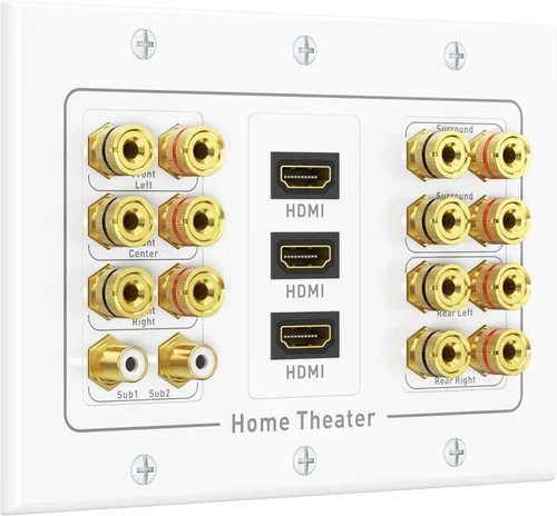 Vista 14 de Cable Matters Paquete de 2 placas de pared de alambre para altavoz, placa de pared de altavoz chapada en oro con poste de encuadernación de enchufe