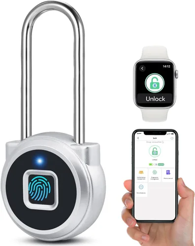 Vista 12 de Cerradura de huellas dactilares, bloqueo Bluetooth, pequeño candado de huellas dactilares con cerradura inteligente sin llave, resistente a