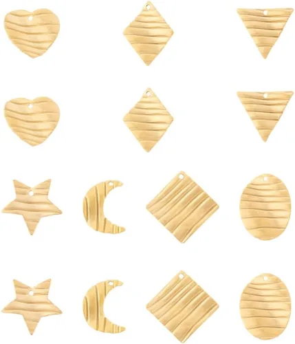 Mega Pet 28 colgantes de acero inoxidable 304 texturizados con forma de corazón, forma de rombo ovalado, triángulo, de acero inoxidable, estrella de