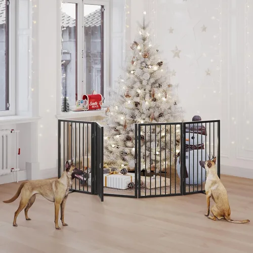 Vista 2 de Vantas Puerta plegable de metal para mascotas sin ensamblaje, puerta de 80" de ancho, puerta para perros de 24" extra alta con puerta de paso