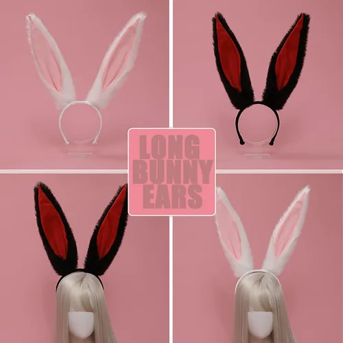 Vista 4 de Faylay Cosplay Girl - Diadema de peluche con orejas de conejo, accesorio para la cabeza 1-BJH