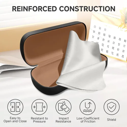 Vista 5 de Glasses Case Large Hard Shell Eyeglasses Case PU Leather Protective for glasses 6.2" L x 2.4" W x 1.4" H