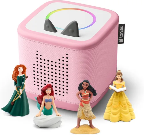 Toniebox 2 Audio Player Disney Princess Bundle for Kids 3+ with Ariel, Moana, Merida, and Belle - Cloud Pink Nube rosada