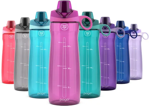 Vista 31 de Pogo Botella de agua de plástico sin BPA con tapa de chug, rosa, 40 onzas