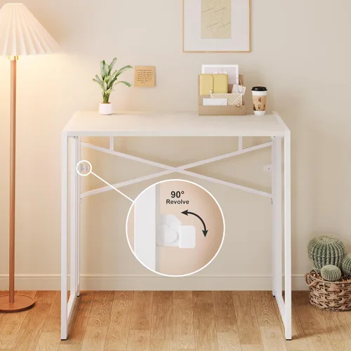 Vista 135 de Escritorio plegable de 47 pulgadas, no requiere montaje, mesa de oficina en casa, escritorio de campamento para computadora de juegos, color beige