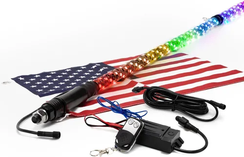 Vista 16 de True MODS - Luz de látigo LED RGB en espiral de 1 pie para UTV ATV [aplicación Bluetooth] Off Road impermeable LED iluminado látigo CB antena palo