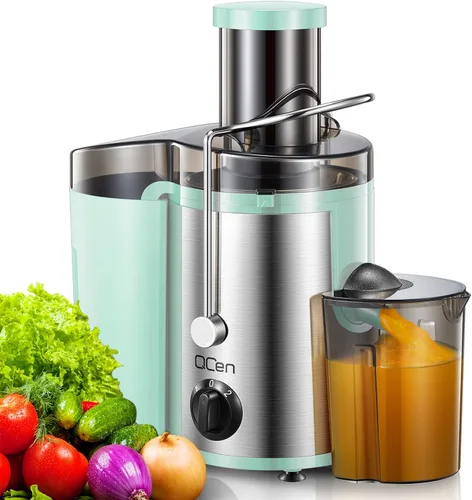Vista 13 de Máquina exprimidora, extractor centrífugo de 800 W, con conducto de alimentación de boca ancha de 3 pulgadas para frutas y verduras, fácil de Azul