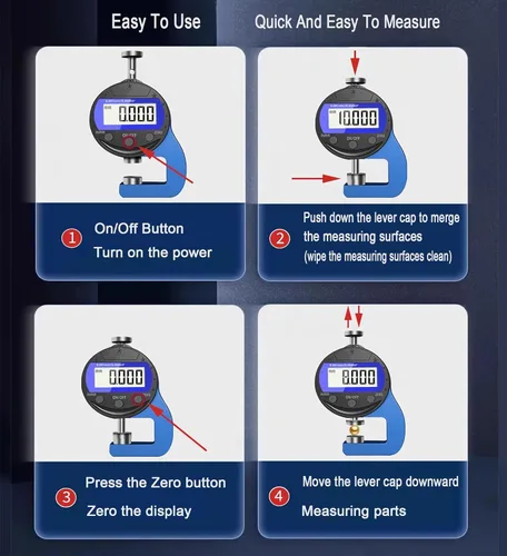 Vista 3 de Medidor de espesor digital Indicador de medición de micrómetro digital Rango de medición 0-10mm0.0005''/0.000 in Medidor de espesor de papel