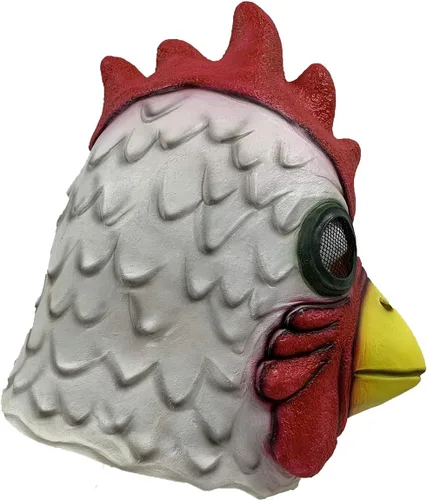 Vista 4 de Máscara de gallo de gallo de cabeza completa, accesorios de cosplay animal máscara de látex para Halloween (Cock) multicolor, Multicolorido