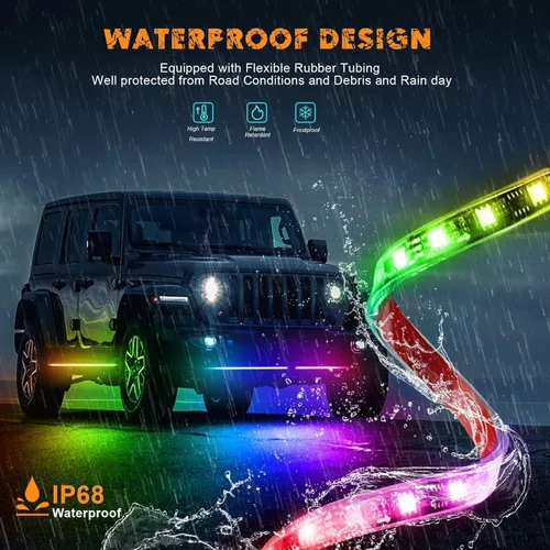 Vista 5 de Luces LED para la parte inferior del auto, 4 piezas de tiras de luces de colores de ensueño con control inalámbrico mediante aplicación y control