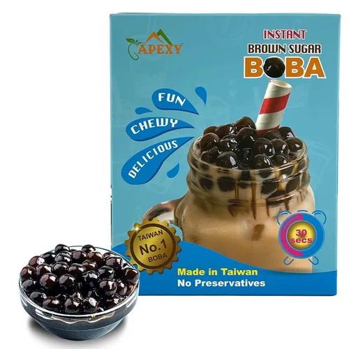 APEXY Perlas de Boba instantáneas, listas en 30 segundos, perlas de tapioca de azúcar morena, 12.69 onzas (6 paquetes individuales), hacen té de