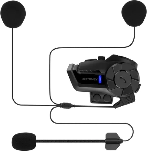 Vista 7 de BETOWEY Casco de motocicleta, auriculares Bluetooth, sistema de comunicación de casco B2X, intercomunicador Bluetooth de motocicleta con cancelación