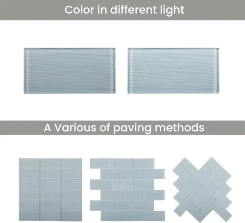 Vista 5 de Azulejos de Vidrio Tipo Metro, 3 x 6 Pulgadas, Azulejos de Vidrio Gris para Salpicadero, Pared de Ducha de Baño, Paquete de 32 Piezas