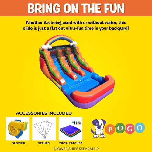 Vista 4 de Crossover Rainbow - Tobogán acuático inflable de doble carril con piscina de salpicaduras, tobogán de vinilo de PVC para niños, incluye estacas