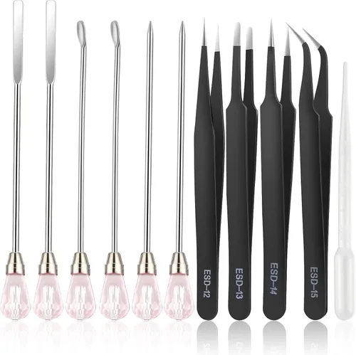 Vista 49 de Juego de 11 herramientas de moldes de resina de silicona, agujas para agitar, cuchara, herramientas de precisión, juego de pinzas electrónicas