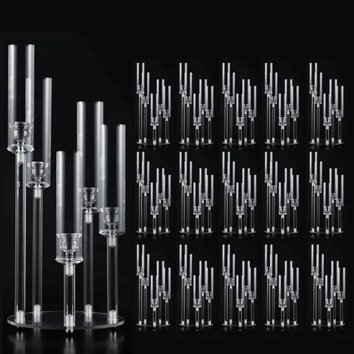 Vista 20 de Centro de mesa de acrílico para mesas de boda, vela transparente de 5 brazos a granel para fiestas, cumpleaños, baby shower, Halloween, candelabros