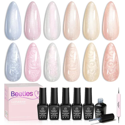Vista 12 de Beetles - Juego de esmaltes de gel de otoño con gel floreciente, efecto A - Marrón ámbar Atracción ámbar
