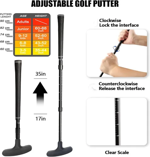 Vista 2 de Adjustable Mini Golf Putter Set with 8 Golf Balls, Two Way Golf Putters for Men Women Right/Left Handed, Mini Club Set Golf Gifts