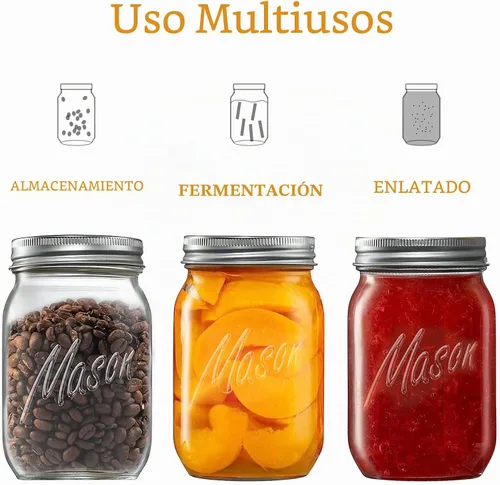 Vista 6 de Tarros Mason de boca regular de 16 onzas con tapas, paquete de 6 Tarros Mason de 16 oz - 6 piezas
