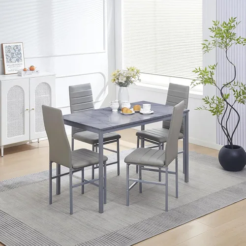 Vista 23 de Juego de comedor de 5 piezas para 4 mesas de comedor de mármol con sillas, mesa de cocina rectangular y sillas para cocina del hogar, comedor