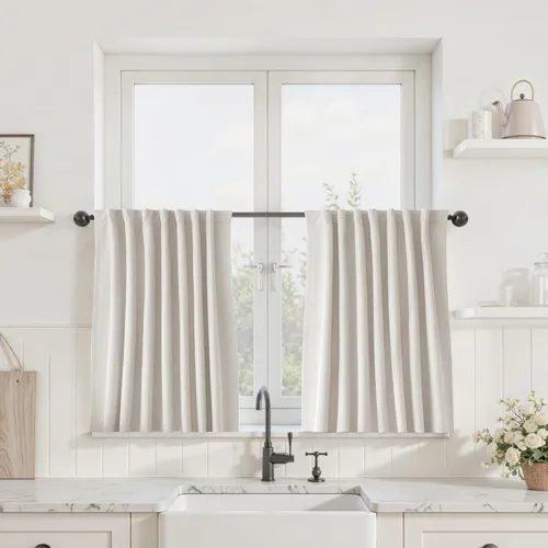 Vista 59 de UHITECH Cortinas opacas cortas de 24 pulgadas de largo para sala de estar, juego de 2 paneles con pestaña trasera, bolsillo para barra, cortinas