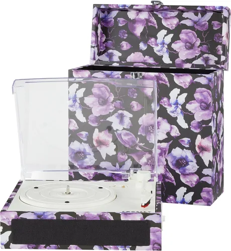 Vista 7 de Crosley CR6041A-BF Fusion - Juego de tocadiscos Bluetooth de 3 velocidades y estuche de transporte para registros, azul floral