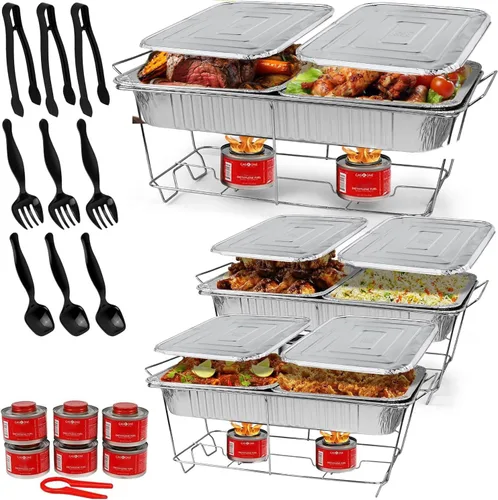 Buffet desechable grande de tamaño completo de 33 piezas con fundas, utensilios, latas de combustible, juego de platos de alta calidad para eventos,