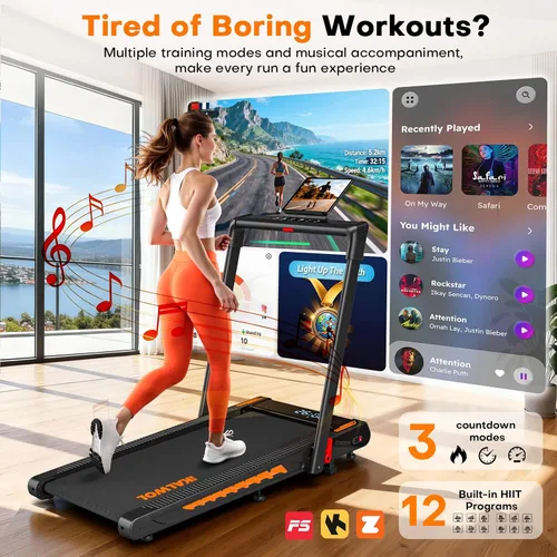 Vista 3 de Treadmill with Speaker, 6-in-1 7.5MPH Foldable Treadmill for Home with App Compatible, Walking Pad with 10% Incline, LED Display, 3.0HP Brushless