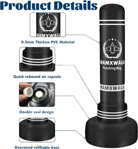 Vista 3 de Saco de boxeo de pie con soporte para adulto, bolsa de boxeo pesada independiente de 70 pulgadas con bomba de aire eléctrica, bolsas inflables