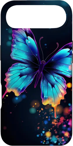 Vista 27 de Fancy Butterfly Blue Purple Flowers Girly Black Design Art Case for iPhone 17
