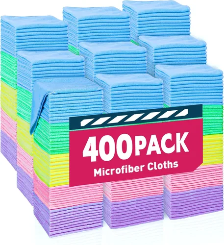 Vista 8 de TEAWOO Paños de limpieza de microfibra, paquete de 15, trapos de limpieza, toallas de microfibra para automóviles, hogar, 5 colores surtidos